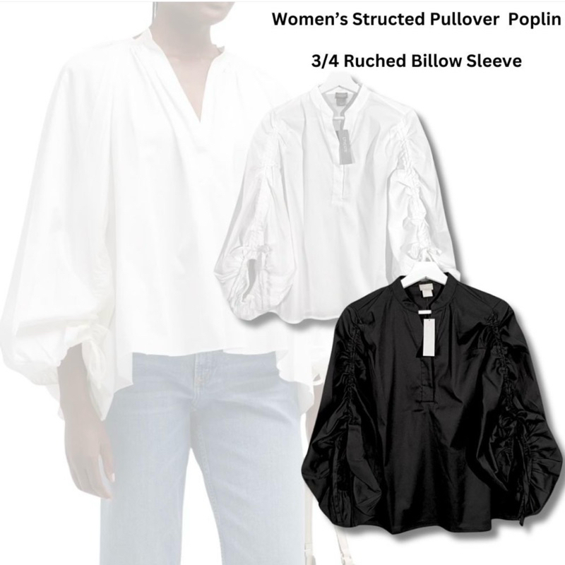 Kemeja Wanita Lengan Serut warna Hitam / Putih brand CHICO’s Original