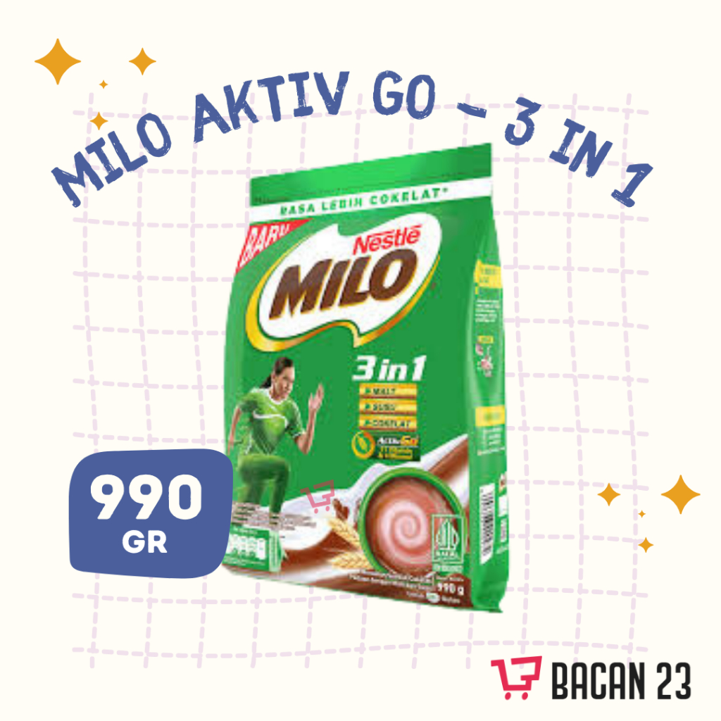 

Milo Activ-Go 3in1 (990 gr) / Susu Bubuk Coklat / Bacan 23 - Bacan23