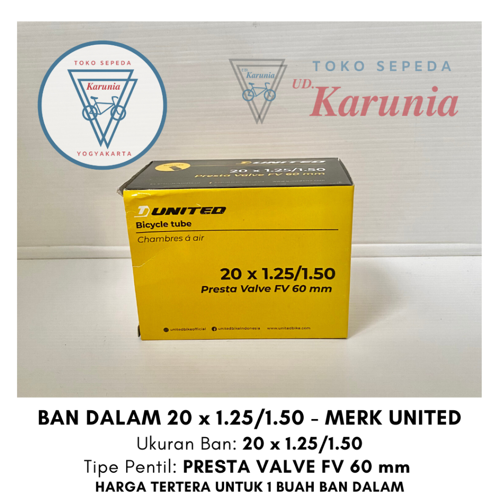 Ban Dalam Sepeda 20 x 1.25/1.50 PRESTA VALVE FV 60 mm - Merk UNITED