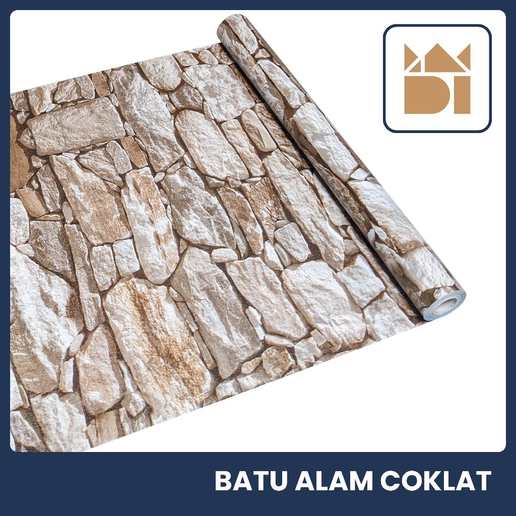 Adipati Official Store - Wallpaper Motif Batu Alam Coklat Ukuran 45 Cm x 7,5-8,5 Meter Wallpaper Din