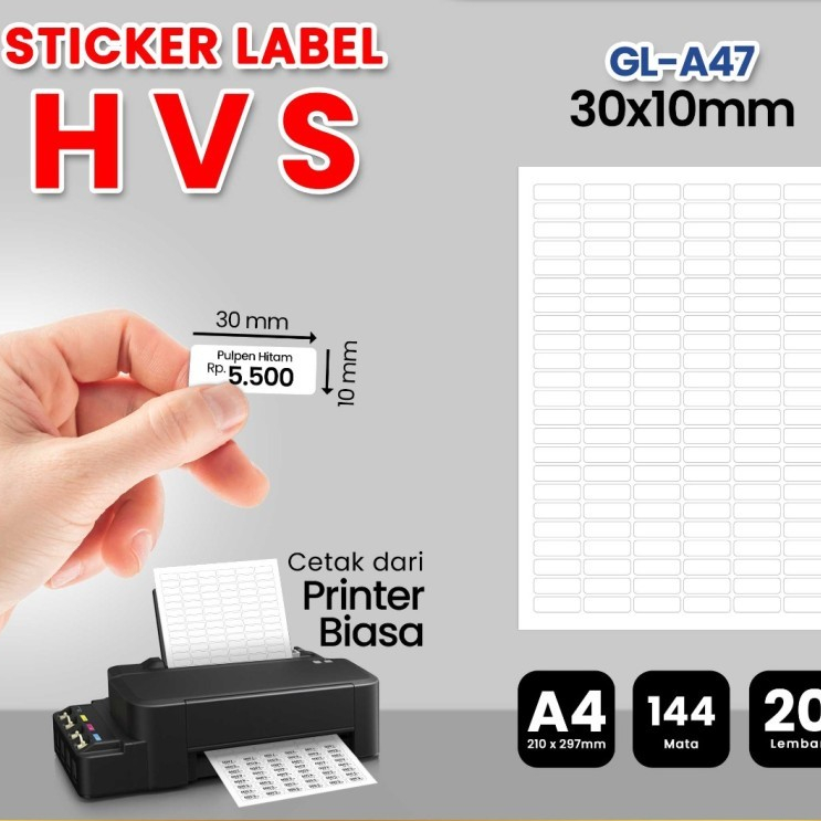 

Kertas Stiker Label HVS Doff A4 BLUEPRINT Uk 30X10 mm 20Lembar GL-A47 Sticker Putih