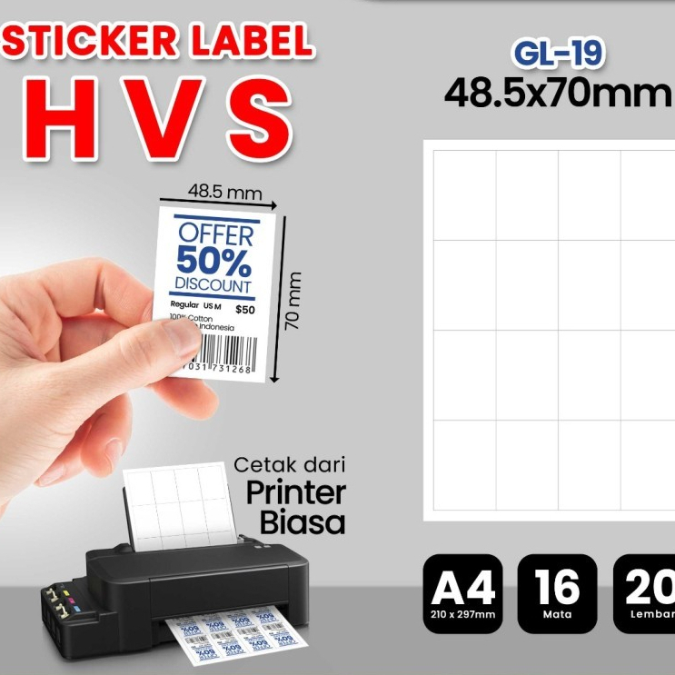 

Kertas Stiker Label HVS Doff A4 BLUEPRINT Uk 48.5X70 mm 20Lembar GL-19 Sticker Putih