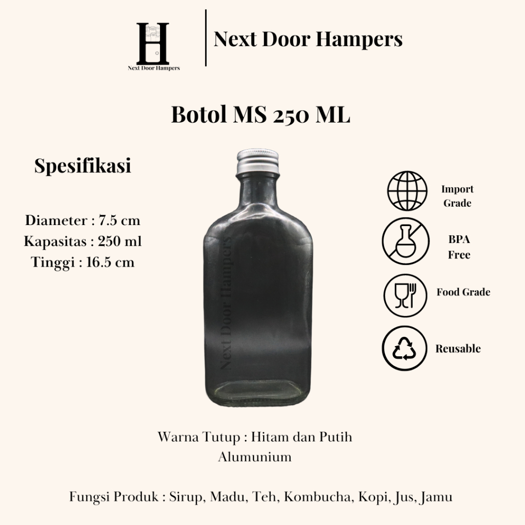Botol MS 250ML/ Botol Minuman/ Botol estetik/ Botol Kaca usaha minum