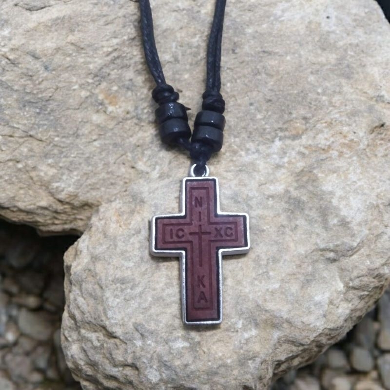 Kalung Salib Kayu Ukir HC XC Ujung Kembang