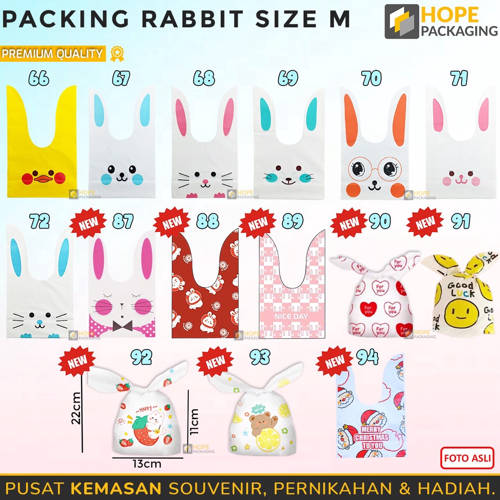 

NEW PROMO Harga 5 Pcs Kemasan Plastik Kelinci Size M Cookies Bunny Rabbit Packing Hampers Bingkisan Souvenir Ultah Plastik Permen Coklat