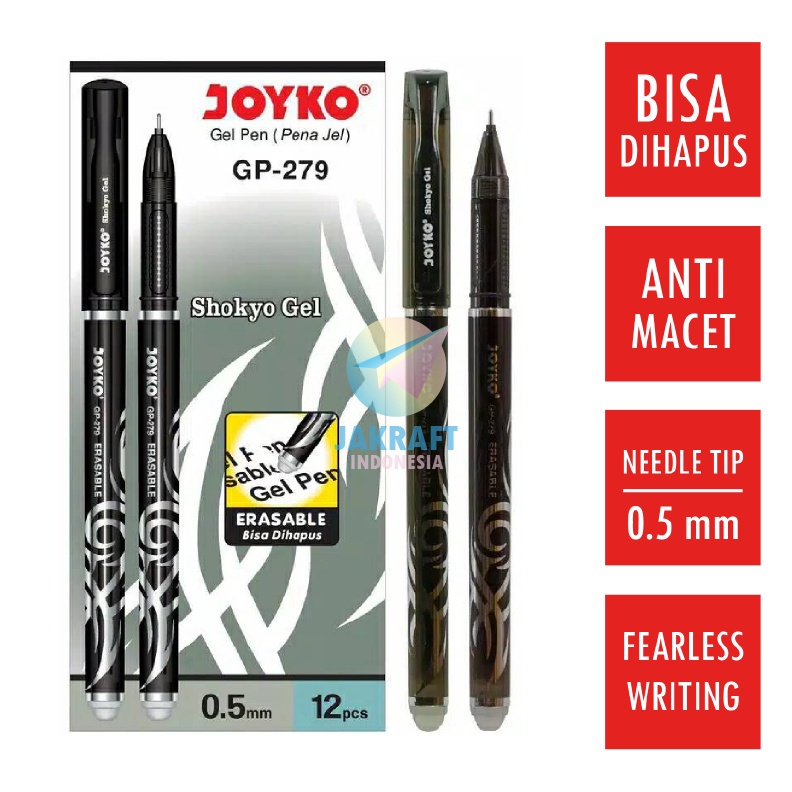 

GROSIR 12 Pcs Pulpen Bolpen Erasable Gel Pen Bisa Dihapus JOYKO GP279 SHOKYO Needle Tip Hitam 5 mm