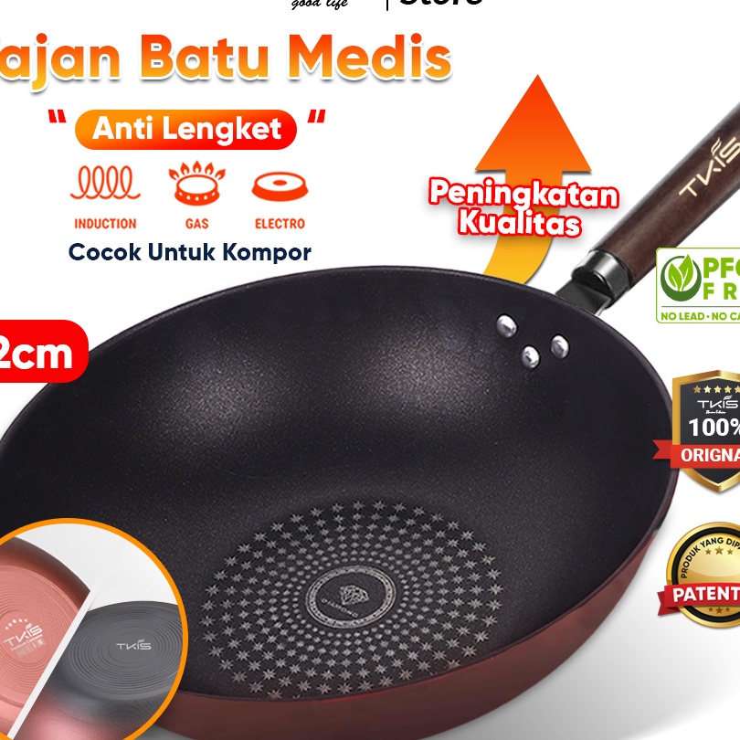 KF7 TKIS BY YK DESIGN TK826 Wajan Penggorengan Antilengket Bahan Batu Medis 32 CM