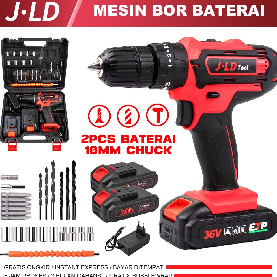 KODE J27F BISA COD 36vf Mesin bor 2baterai cas JLD 1mm bor listrik murah bor tangan baterai besi tem