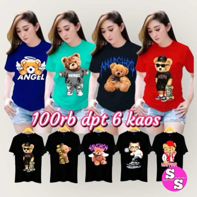 PAKET 100RIBU DAPAT 6 KAOS DEWASA MOTIF BONEKA BERUANG