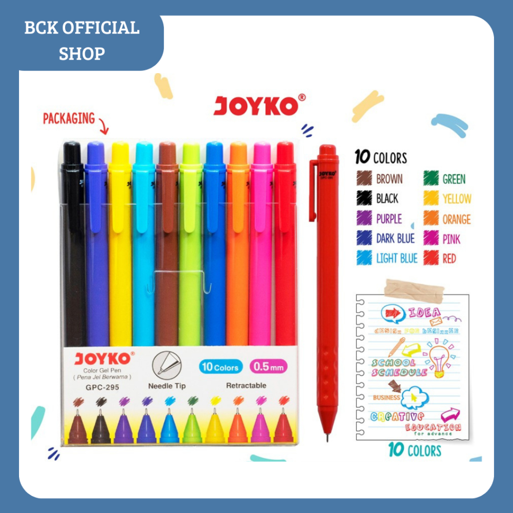 

Color Gel Pen Pena Jel Warna Joyko GPC-295 10 Warna 0.5 mm (SET)