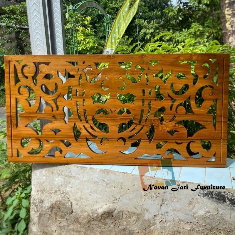 ornamen kayu jati | hiasan dinding jati finishing natural