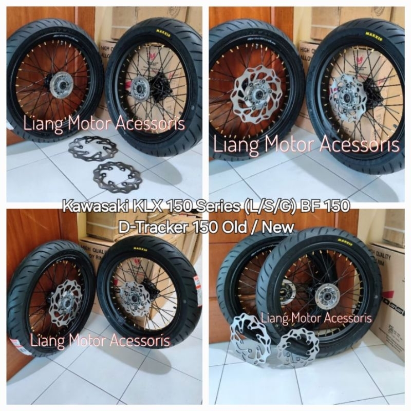 Wheelset Ban Velg Set SuperMoto - KLX 150 / BF 150 / D-Tracker 150 / CRF 150 / WR 155. Bonus Rakit P