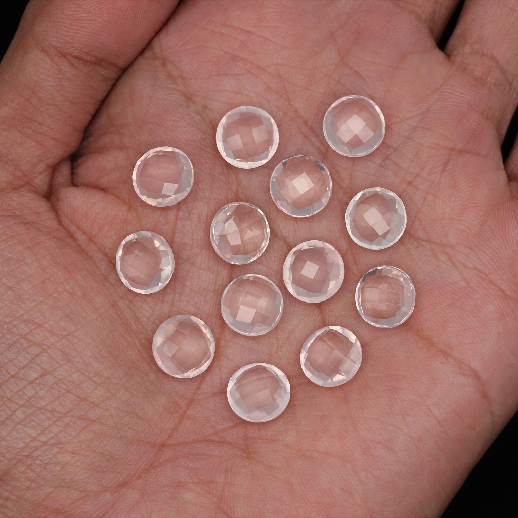 NATURAL ROSE QUARTZ 10 mm ROUND BAROLLITE FACETED | BATU PERMATA NATURAL ROSE QUARTZ | BATU ROSE QUA