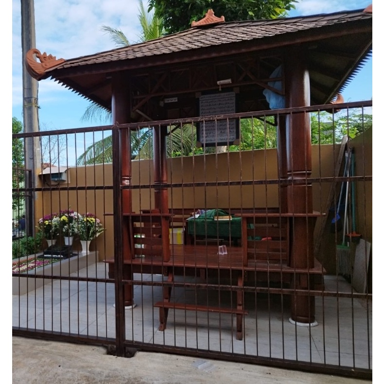 Gasebo Kayu Kelapa Model Full Sandaran Desain Tiang Motif | Rumah Kayu Minimalis | Gazebo Taman