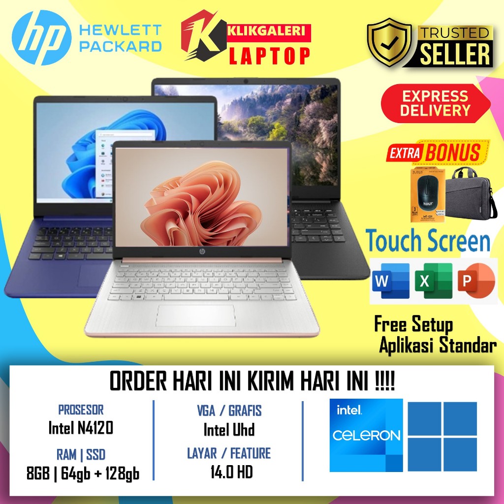 LAPTOP HP MURAH 14 INTEL N4120 8GB DDR4 192GB EMMC Windows Original