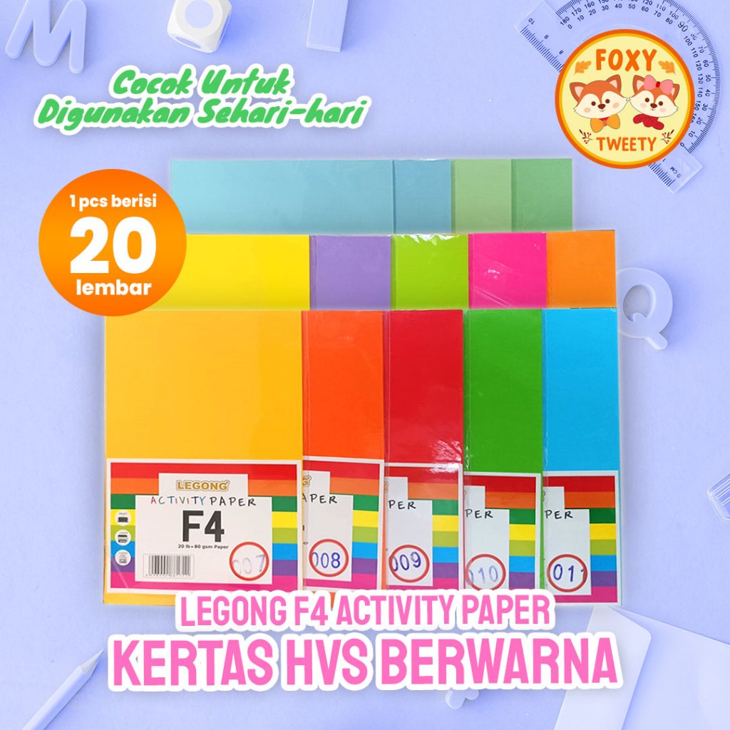 

Kertas HVS Warna F4 Folio/ Kertas Origami Double Side/ Kertas Lipat Warna Merk Legong