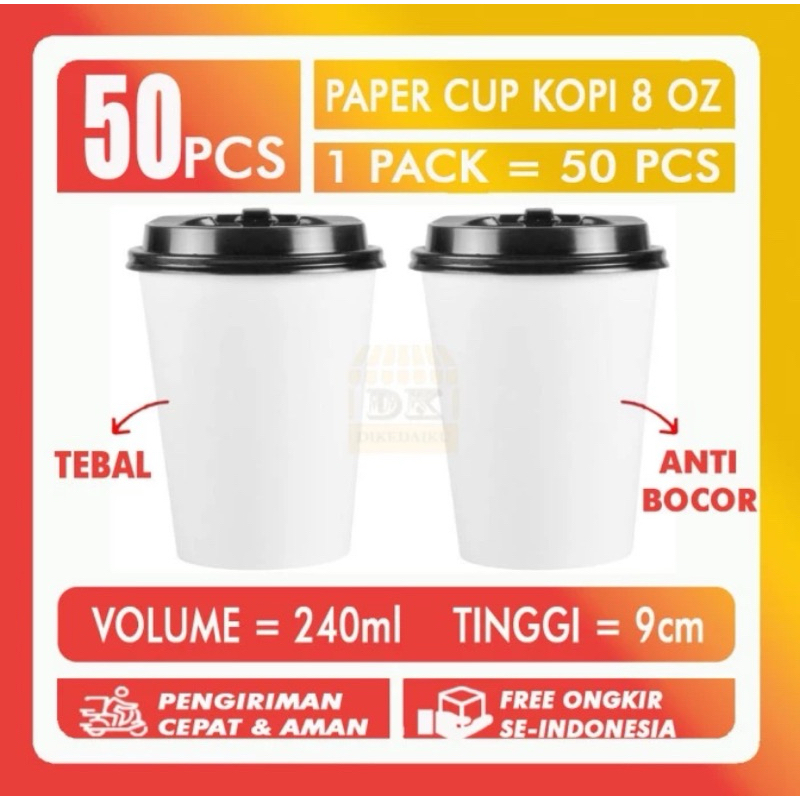 Paper Cup 8oz / Paper Cup Kopi polos, MOTIF acak / Paper cup coffee / Paper Cup kopi 8 oz / Paper Cu