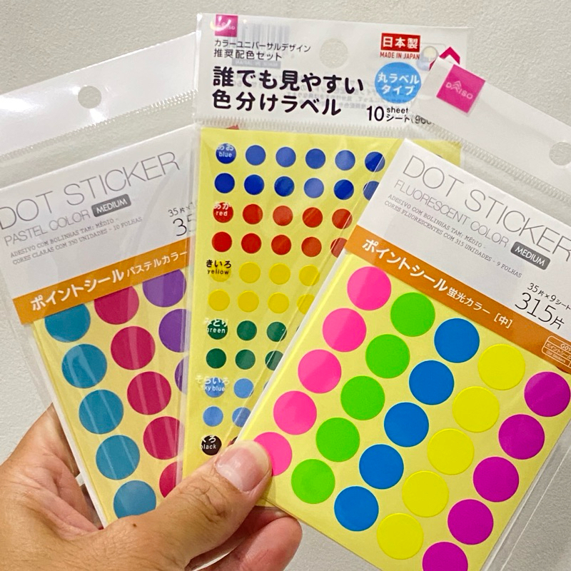 Daiso Made in Japan - Dot Stiker Warna Warni Sticker Bulat Edukasi Anak Warna Pastel Fluorescent