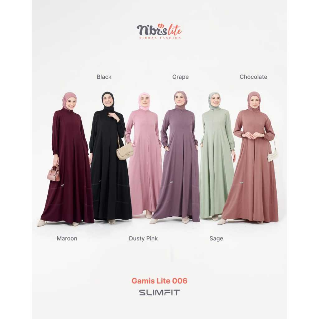 Nibras Gamis Lite Slimfit 006 Gamis Nibras Terbaru 2024 Gamis Polos Bahan Shakila Busana Muslim Dres