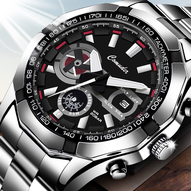 【COD】Jam tangan Pria Anti Air Stainless Steel kalender Original Arloji Cowok Fashion Men Watch Berli