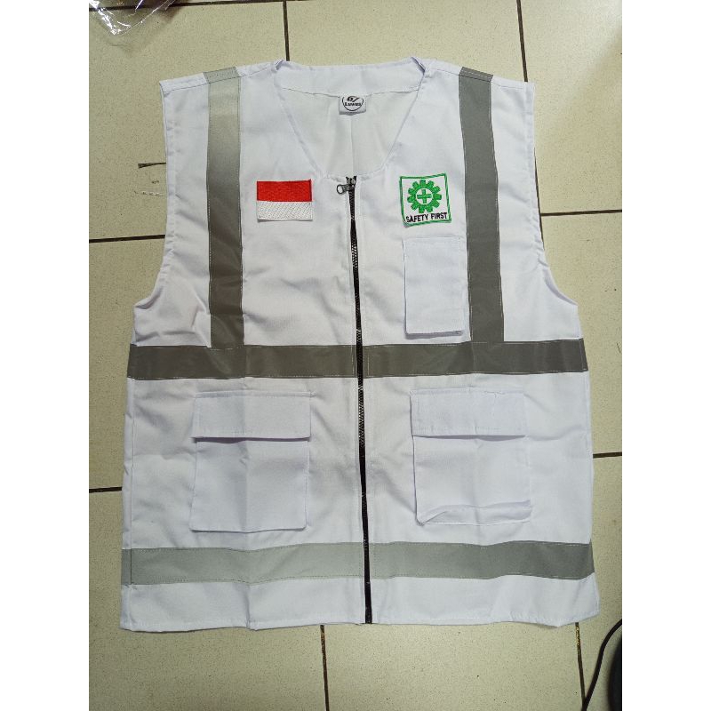 Rompi safety bahan drill warna putih + logo