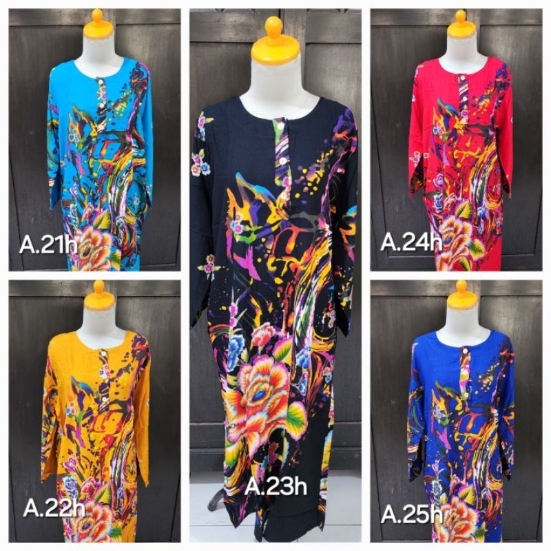 Daster panjang / longdress Kencana Ungu Label Hijau lengan panjang