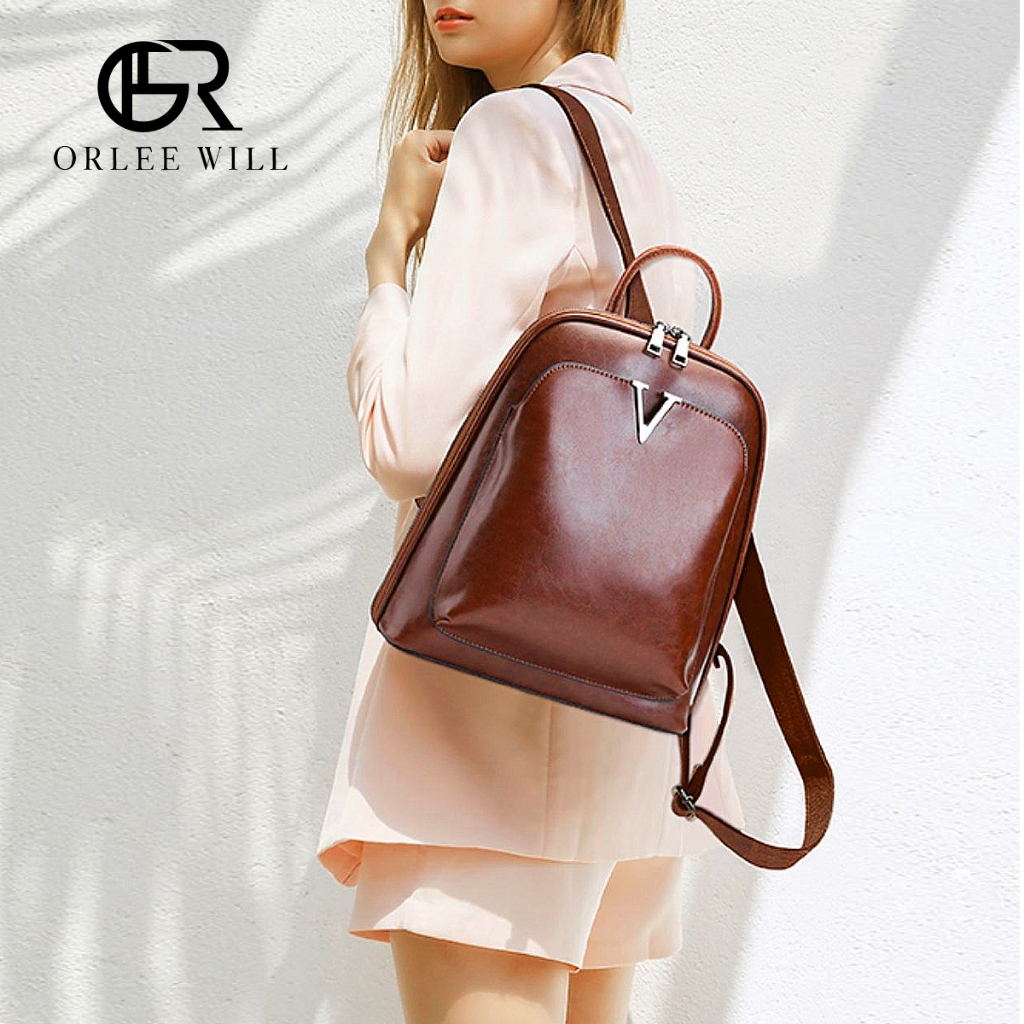 ORLEE WILL Tas Ransel Wanita Kulit Asli Backpack Wanita Kulit