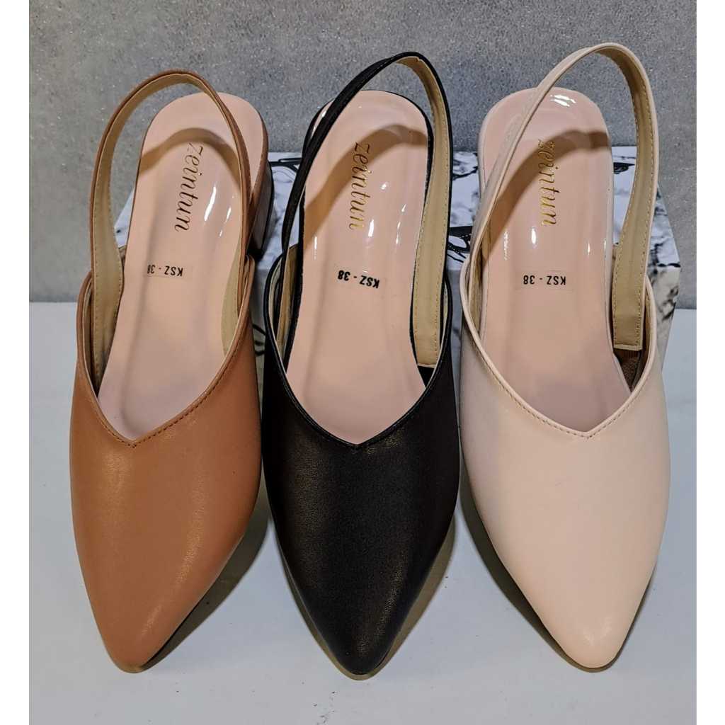 sendal sepatu slop heels wanita mules 3 cm tali belakang