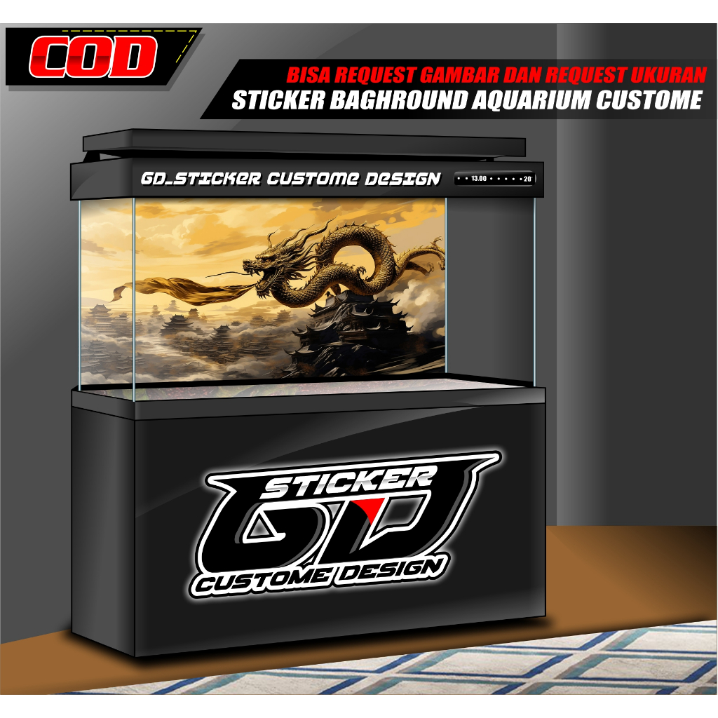 STICKER AQUARIUM / BACKGROUND AQUARIUM / WALLPAPER AQUARIUM NAGA RELIEF 3D HITAM