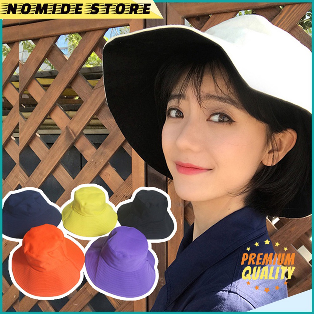 PRODUCT TERPOPULER Topi Bucket Polos Wanita Bolak Balik 2 Warna Cotton Import Fashion Korea Bucket H