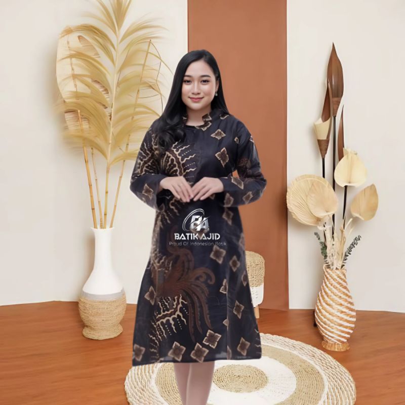 Baju Batik Atasan Wanita Lengan Panjang Serut Genes Atasan Seragam Kantor kerja Wanita Size JUMBO