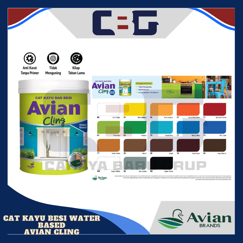 CAT KAYU BESI AVIAN CLING WATER BASED ( BAHAN DASAR AIR) 0.85 KG