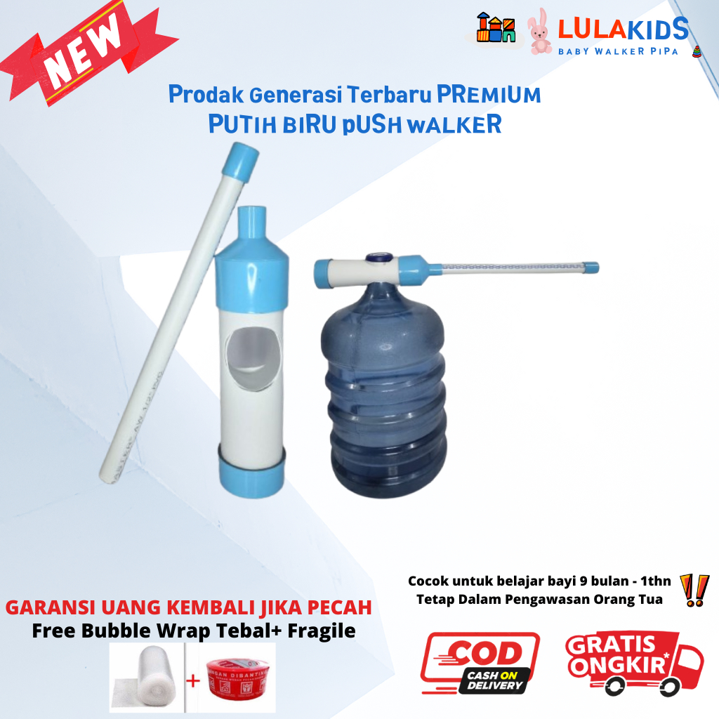 Baby Walker Biru Pipa Galon , Push Walker Biru Pipa , Baby Assistant , Alat Bantu Jalan Bayi