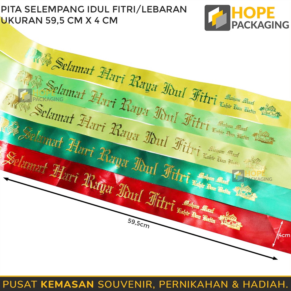 

GROSIR Harga 5 pcs Pita Selempang Parcel Lebaran Uk 595 cm x 4cm Pita Idul Fitri Pita Toples Parcel Lebaran