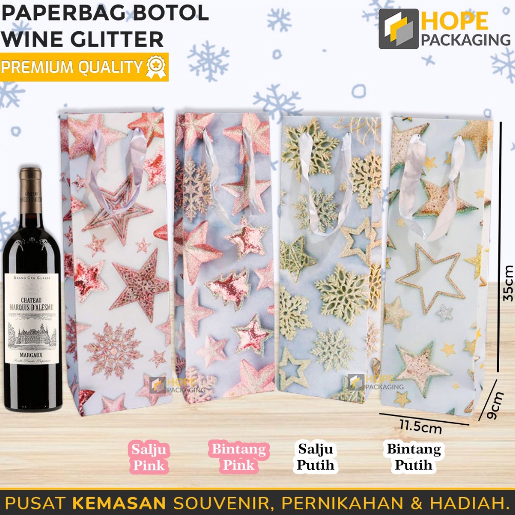 

PROMO SPESIAL Paper Bag Botol Glitter Paper Bag Tumbler Size 115x 9x 35 cm Paper Wine Bintang Tas Paper Bag Souvernir Botol Minum