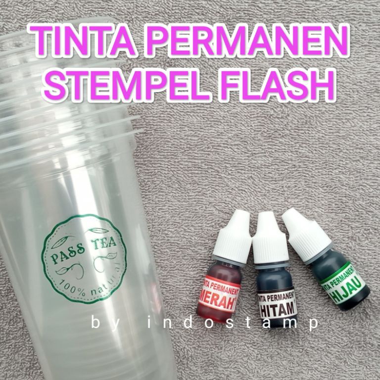 

Ekstra benefit tinta stempel PLASTIK PERMANENT 5ML KHUSUS STEMPEL FLASH kemasan cup gelas stereofoam makanan permanen indostamp