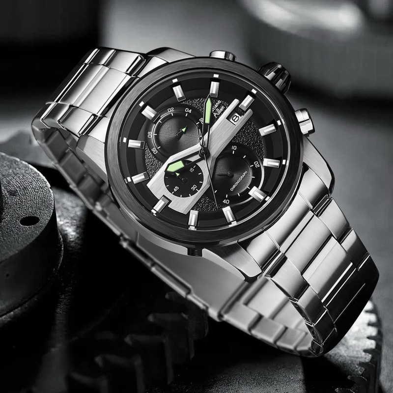 ORI Jam Tangan Pria Cristiano Aillen Kaca Sapphire Chrono On Rantai Full Steinless