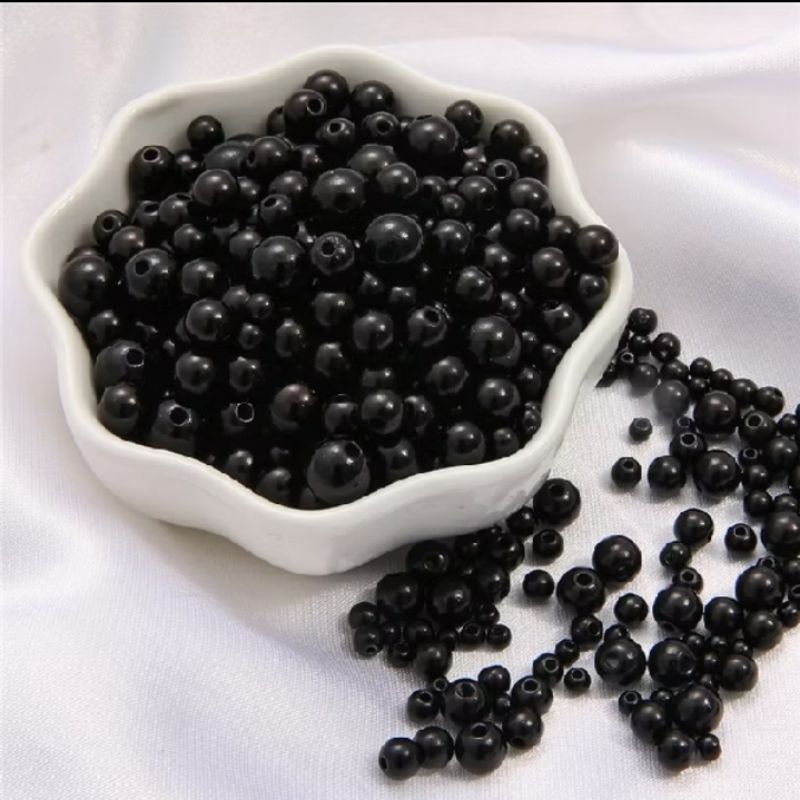(10 gram) manik mote mutiara hitam 6mm/manik mutiara ringan 6mm/mote mutiara hitam