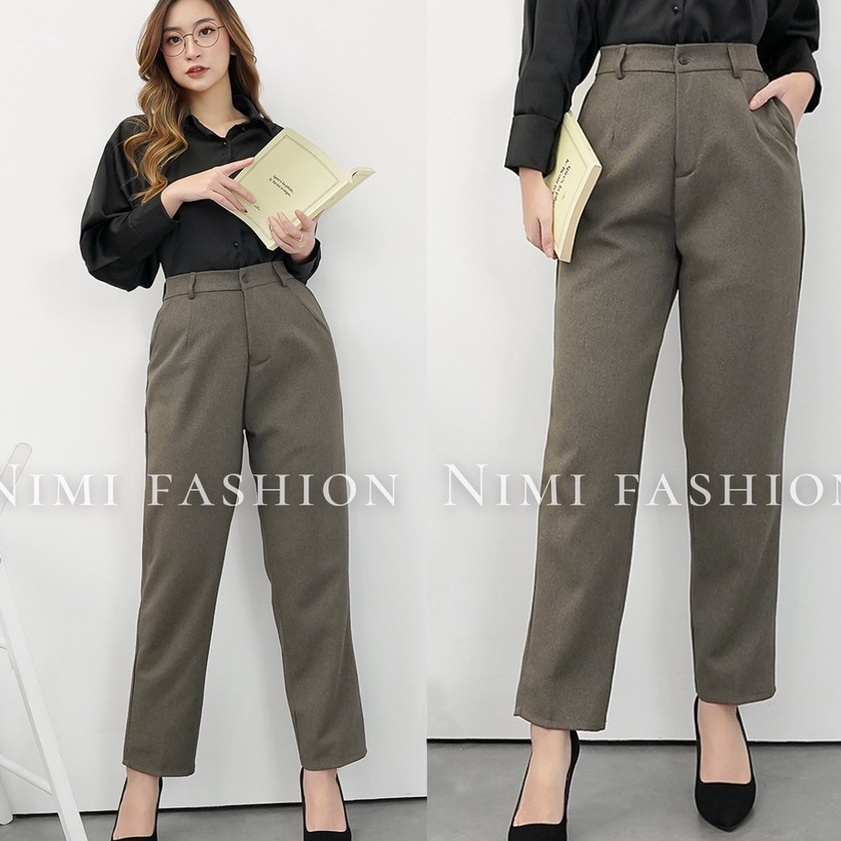 berkualitas NIMI  Celana Bahan Kerja Wanita Pinggang Karet Belakang Celana Kantor Wanita Stretch Pre