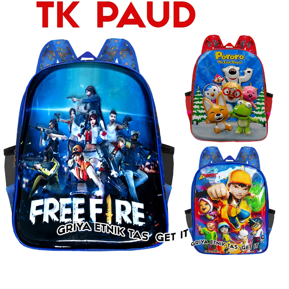 Tas Sekolah Anak TK Paud Laki laki Ransel Anak Kecil Mini FF Boboiboy GRATIS BOTOL MINUM