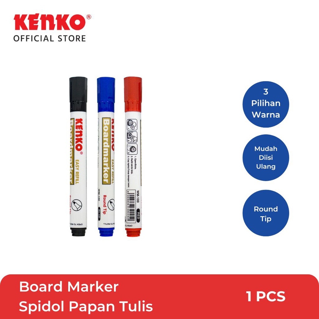 

Kenko Spidol Whiteboard Marker WM-100 Original (1 PCS) / Spidol Papan Tulis Whiteboard Board Marker Kenko WM100 Per Pcs