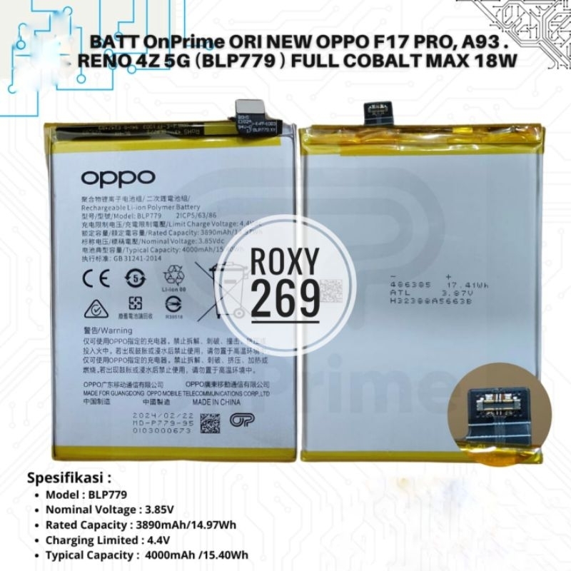 Batre Ooppo Reno 4F / Reno 4Z 5G / A93 / A92S / F17 PRO kode BLP779 Ori New Original F17pro Baterai 