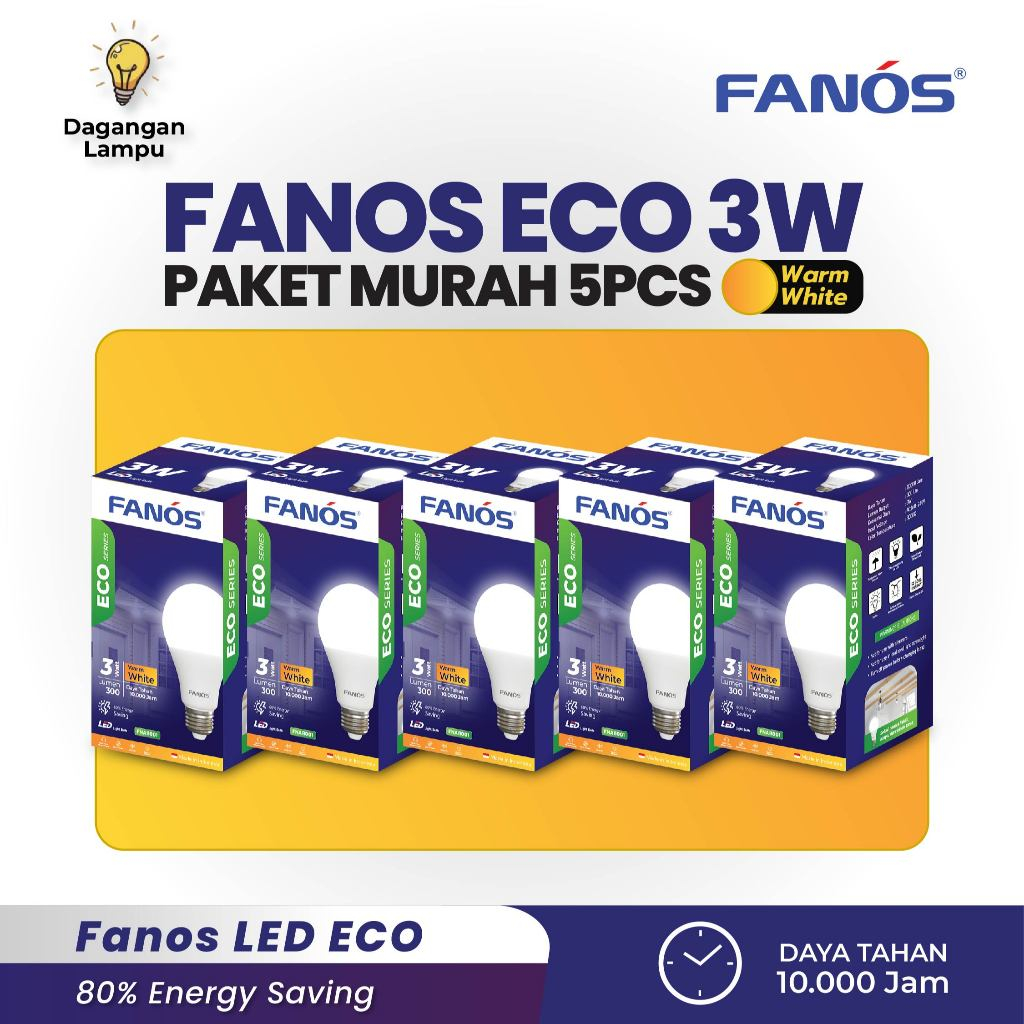 Fanos Eco 3W [paket murah 5pcs ] Lampu LED Bohlam Cahaya Kuning Bergaransi