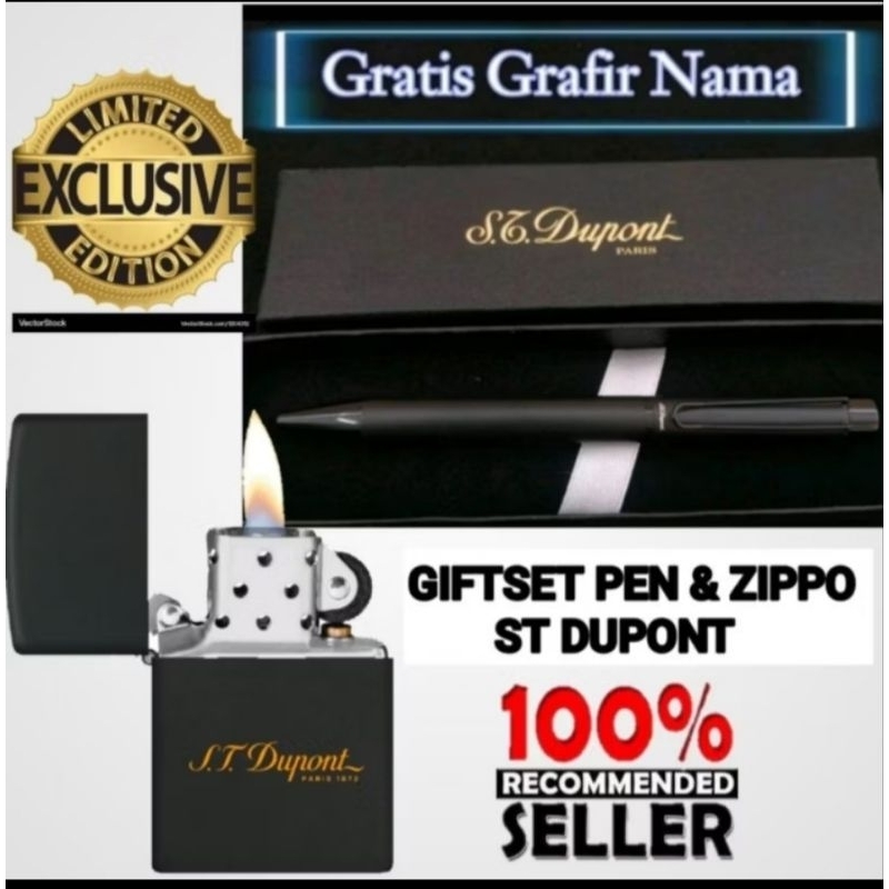 

Gift Set Pen Bullpoint St Dupont & Zippo St Dupont Mewah Free Custom Nama + Box Exclusive