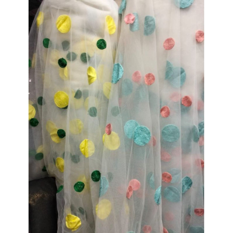 Kain / Bahan Soft Tille / Tulle Bordir Motif Polkadot