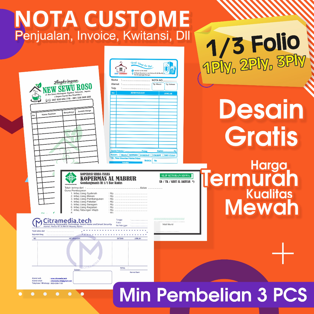 

Nota custom warna 1/3 folio isi 100lbr