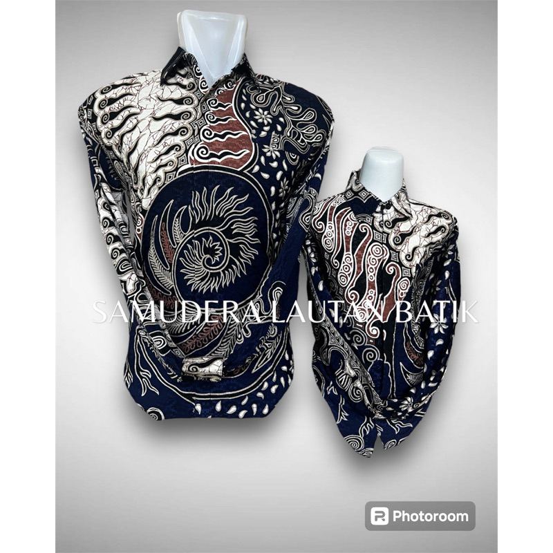 Kemeja Batik Dobby Couple Ayah Anak Warna Biru Dongker, Batik Dobby Warna Biru Dongker, Batik Dobby 