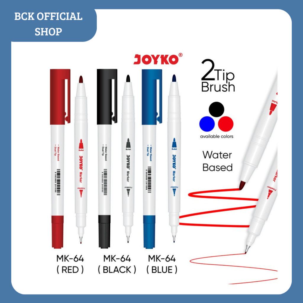 

Color Marker / Spidol Joyko MK-64 Dual Tip - Black - Red - Blue (DUS)