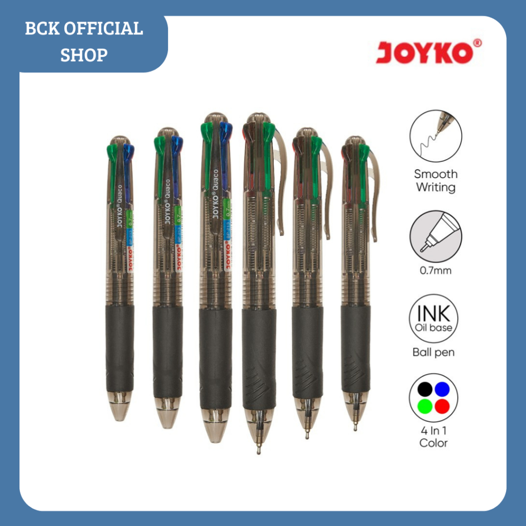 

Ball Pen Joyko BP-213 Quaco 4 Warna / Pulpen 0.7 mm (DUS)