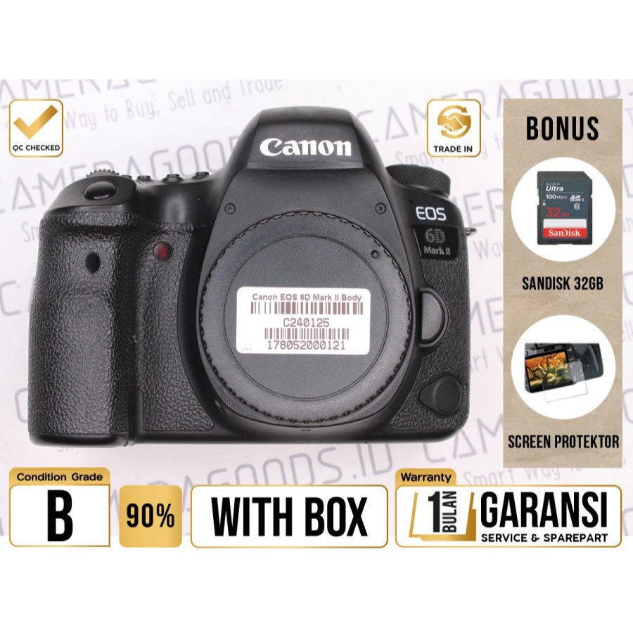 Canon Camera EOS 6D Mark II DSLR Full Frame Body Only - Grade B - C240125 Kamera Profesional Digital